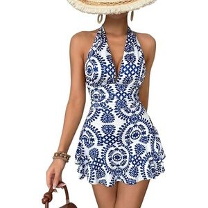Blue and White Halter Dress